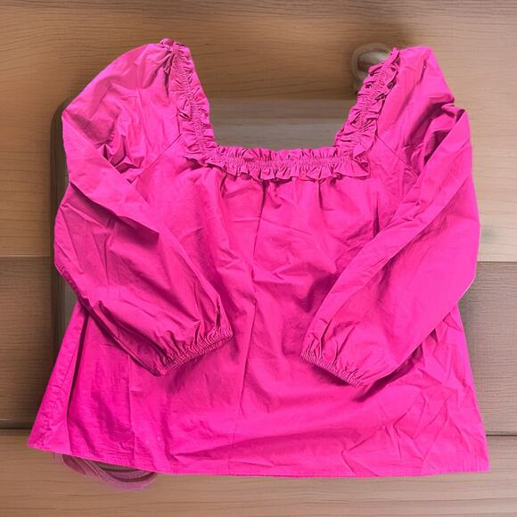 J. CREW Blouse Womens Large Ruffle Square Neck Penny Fuscia Peasant Cottage - Picture 2 of 10